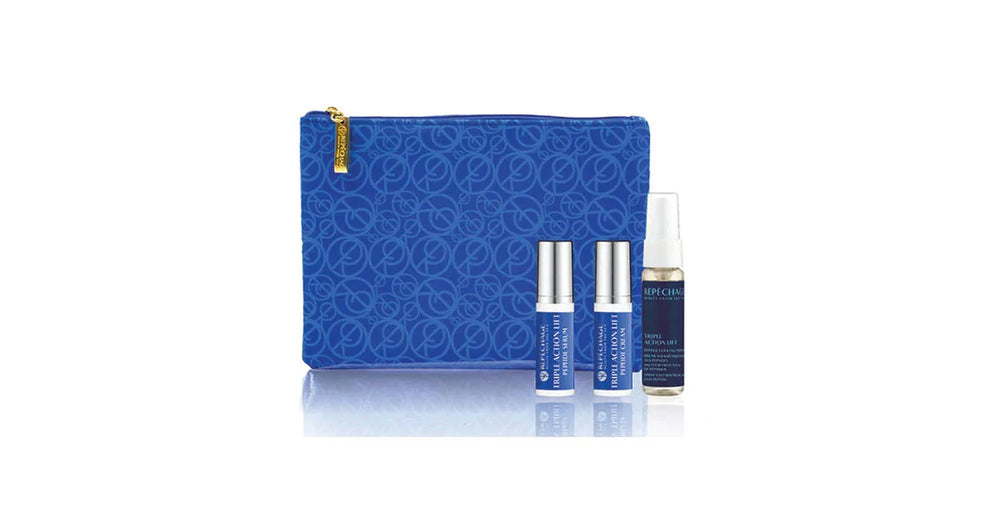 Repechage Triple Action Lift Peptide Travel Set with Signature Logo Cosmetic Bag
